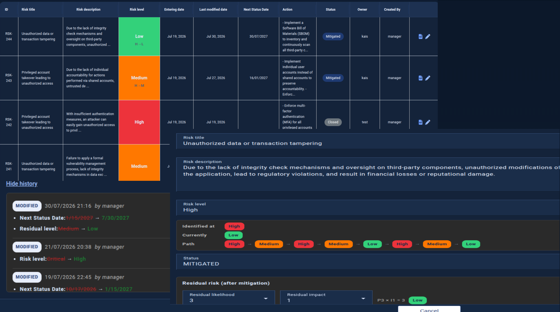 Risk registry